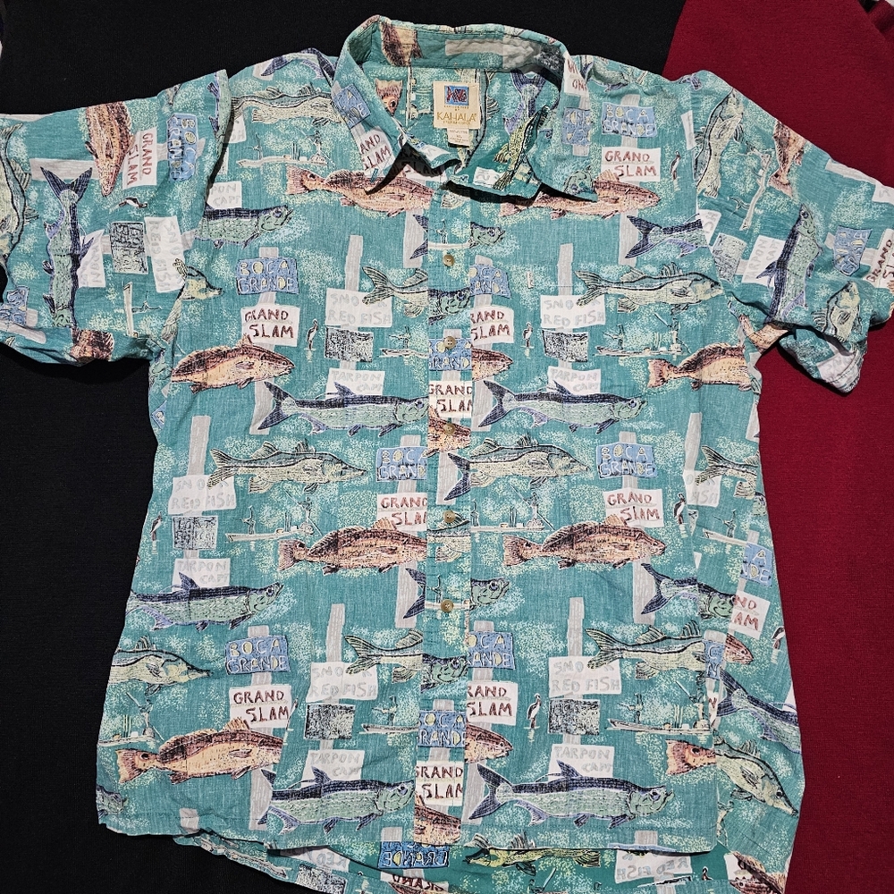 Kahala Hawaiian Button Shirt Men’s XLarge Blue Boca Grande Grand Slam